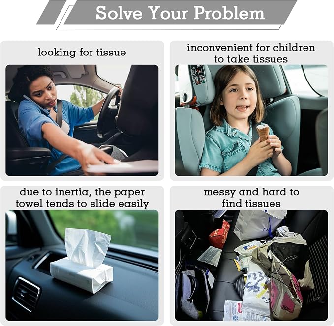 Car Tissue Holder, Car Standard Tissue Holder, Upgraded PU Leather Multi-Functional Car Tissue Box, Keep Car Tidy, for Sun Visor, Backseat, Armrest, Center Console (Black)