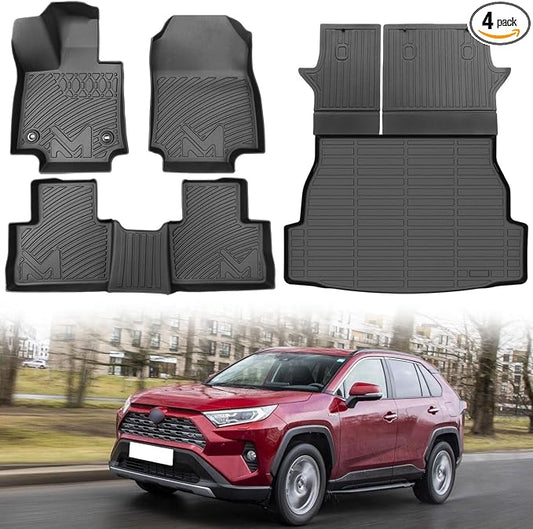 TPE Automotive Floor Mats & Cargo Liner Custom for Toyota Rav4 2019-2025 (Include Hybrid), All Weather Cover Protection Waterproof Black Front & Rear Row Full Set Car Mats & Backrest Mats, 6PCS