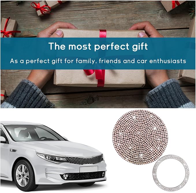 Ziciner 2 Pack Bling Car Cup Holder Coaster, Anti-Slip Auto Insert Coaster with Start Stop Button Cover, Universal Shiny Crystal Vehicle Interior Accessories for Women and Girls (Golden)