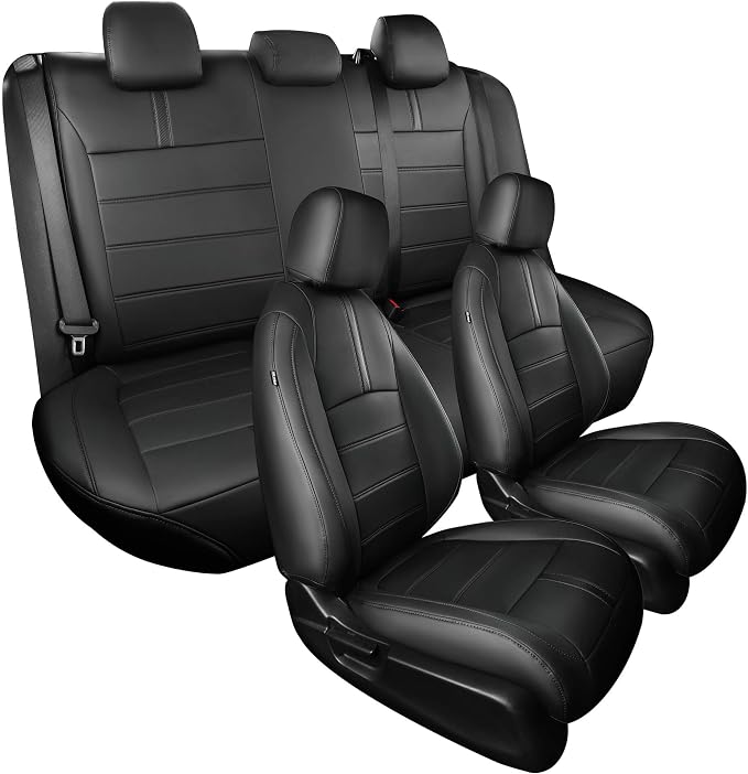 Seat Covers for Honda Civic Sedan LX 2016 2017 2018 2019 2020 2021, Faux Leather Car Seats Cover Full Set Waterproof, Black (Solid Rear Seatback - No Rear Armrest)