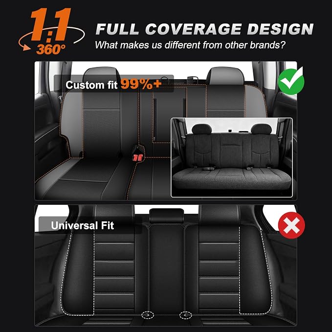 AOMSAZTO Truck Seat Covers for Chevy Silverado/GMC Sierra 1500 (2007-2013) 2500HD/3500HD (2007-2014) - Black/Light Gray Faux Leather Car Seat Cover Full Set(Rear 40/60 Split for Crew Cab)