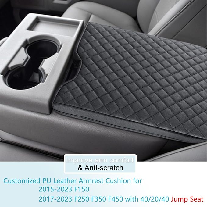 JDMCAR Jump Seat Console Cover for Ford F150 2015-2026 Thick PU Leather | Thicker Center Console Cushion Compatible with 2015-2026 Ford F150 / 2017-2026 F250 F350 F450 with 40/20/40 Jump Seat