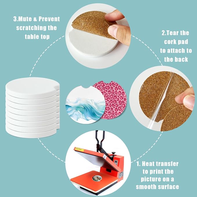 Ceramic Sublimation Blanks Car Coasters for Car Cup with Finger Notch for Easy Removal Ceramic Car Cupholder Auto Cupholder Keep Vehicle from Cold Drink Sweat Stain Spill (12)