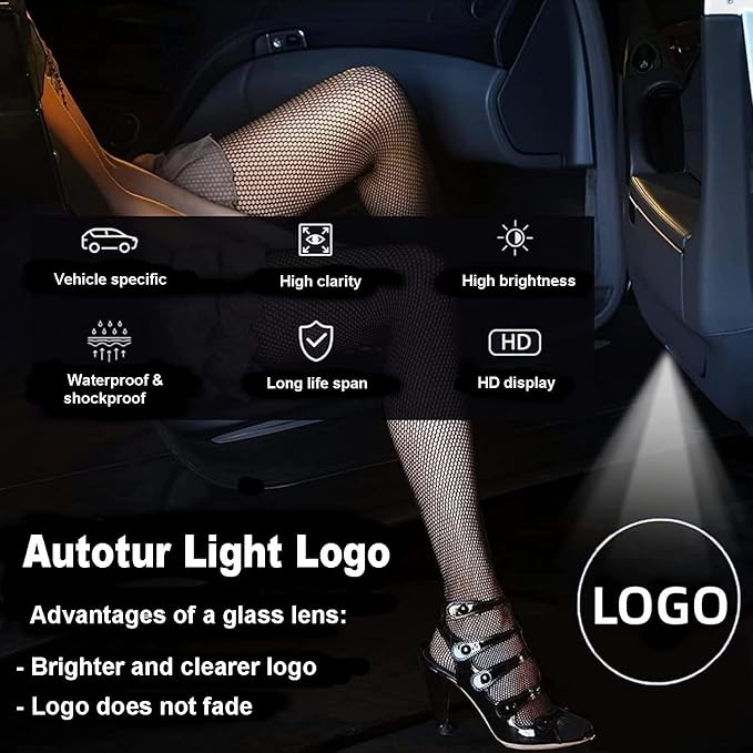 High Definition LED Projection Welcome Light，Logo Projector Puddle Lights，Compatible with Model Y、Model 3、Model S 、Model X，Plug and Play (2PCS)