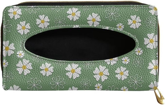 Daisies Backseat Tissue Case Holder Hanging Visor Tissue Holde PU Leather Tissue Box Napkin Holder Green