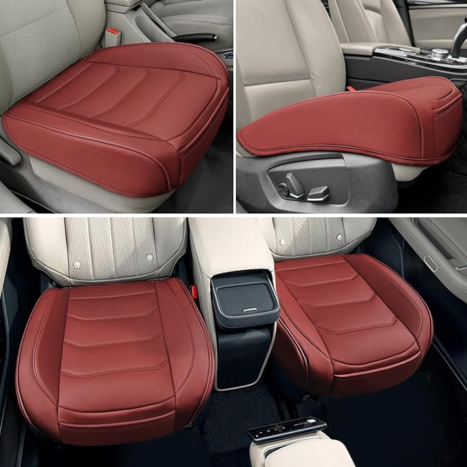 BOPUOVRE Car Seat Cover for Luxury & Comfort - PU Leather, Anti-Slip, Full Wrap Protection with Storage Pocket for Bottom Cushion - Universal Fit for 95% of Vehicles (Dull-red,1 Piece)