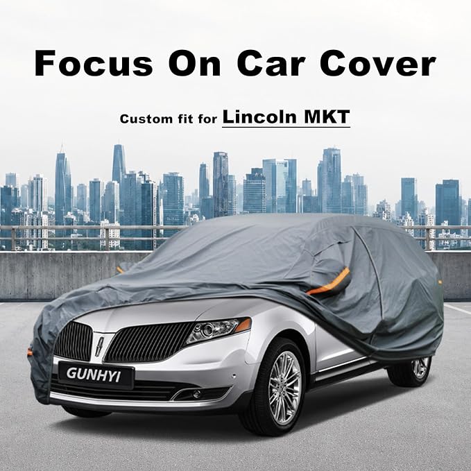 GUNHYI Premium Car Cover Custom Fit Lincoln MKT, 16 Layers Heavy Duty Car Cover Waterproof All Weather with Zipper Door for Sun Rain Snow Dust Uv Protection