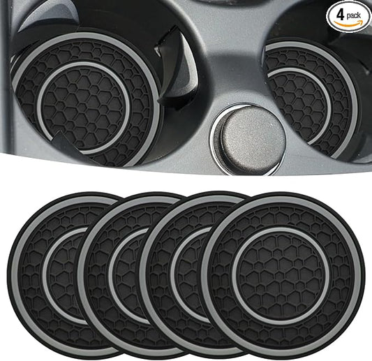 Car Cup Coaster Universal Automotive Waterproof Non-Slip Cup Holders Sift-Proof Spill Holder Car Interior Accessories 4 Pack Black & Gray