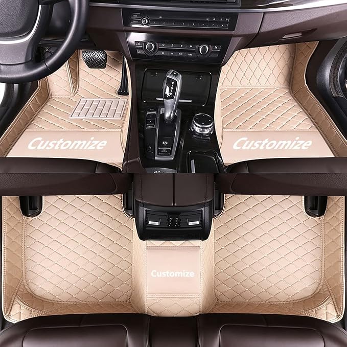 Custom Making Car Floor Mats for 90% Car Model Luxury Leather All Weather Waterproof Anti-Skid Full Coverage Liners (Beige)