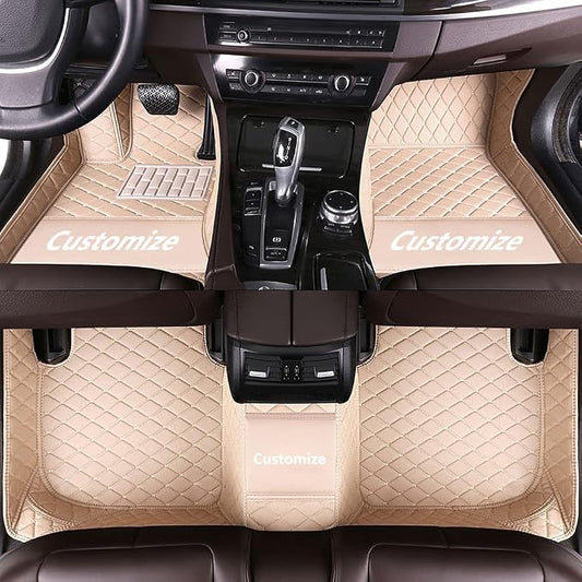 Custom Making Car Floor Mats for 90% Car Model Luxury Leather All Weather Waterproof Anti-Skid Full Coverage Liners (Beige)