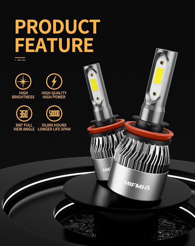 𝖧𝟪/𝖧𝟫/𝖧𝟣𝟣 Bulbs 6500K White 800% Brightness 40000LM, Non-Polarity Plug and Play with Fan, IP68 Waterproof Off-Road Lights, Pack of 2