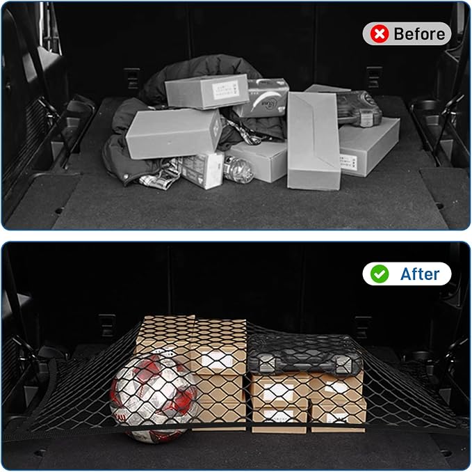 Cargo Net 80×60cm, Car Trunk Net Elastic Nylon Baggage, Car Trunk Net with 4 Hooks, Storage Organizer Car Net for Car Boot Vehicle Van SUV(Black)