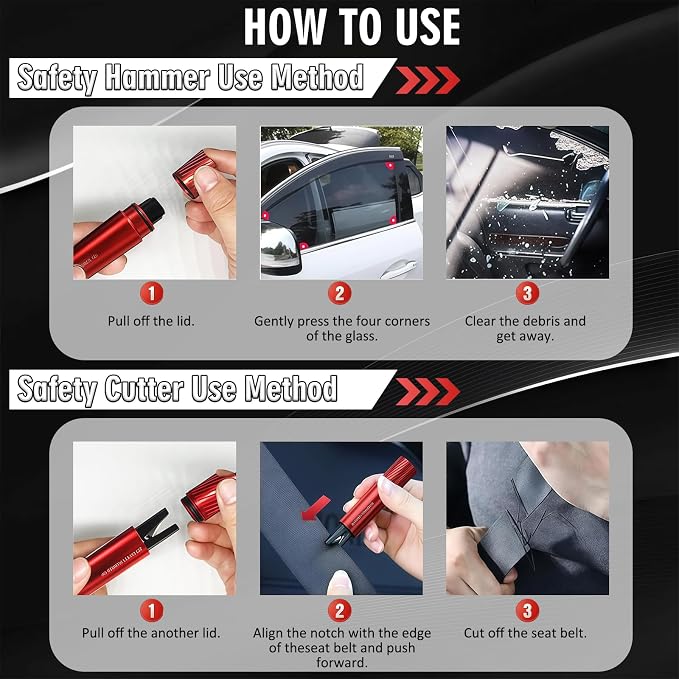 [4 Pack] 2026 Upgraded Safe Hammer Window Breaker Seatbelt Cutter, 2-in-1 Car Hammer Glass Breaker Seatbelt Cutter Emergency Escape Tool with Base, Life Hammer Car Escape Tool and Seatbelt Cutter
