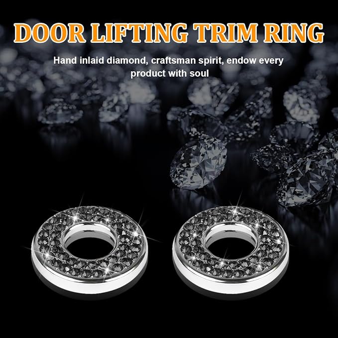 Osilly 4 Pcs Bling Car Inner Door Lock Covers, Crystal Pull Rod Bolt Stickers, Sparkly Rhinestones Auto Door Bolt Decorations, Vehicle Lock Pin Cap Decors for C Class C200L GLC260 C260L (Black)