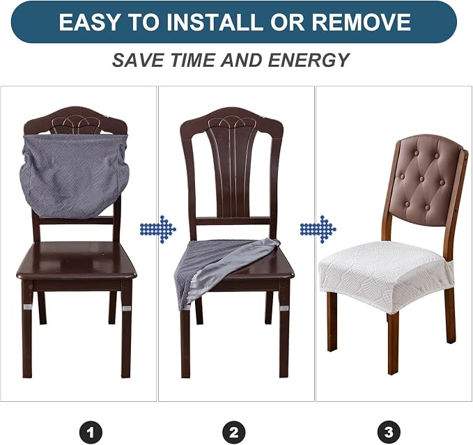 Removable and Washable Seat Covers for Dining Room Chairs Set of 6 - Waterproof Stretch Chair Seat Slipcovers, No Back Covers