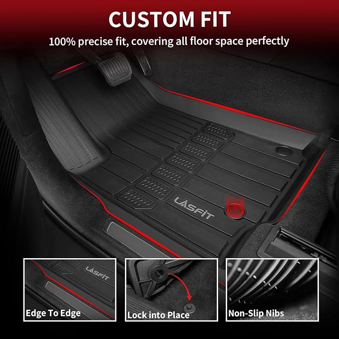 LASFIT Floor Mats for Jeep Grand Cherokee L 2021-2025 2026 7-Seat | NOT Fit for 6-Passenger, All Weather, TPE, Custom Fit, Car Mats, Floor Liners, 1st & 2nd & 3th Row, Black