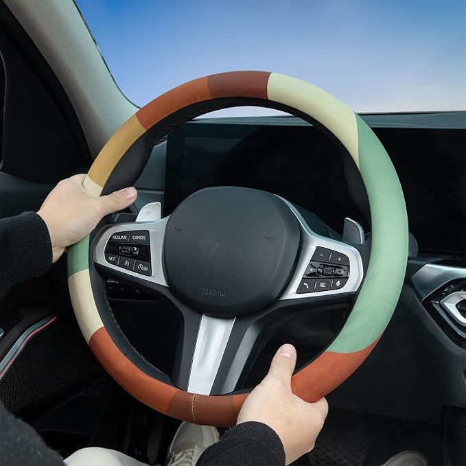 Retro Sun Rays Steering Wheel Cover Auto Steering Wheel Protector, Anti-Slip, Breathable, Absorbing Sweat, Universal Retro Car Accessories 14.5–15 inch,Fit for Most Car, Trucks, SUV