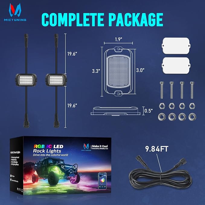 MICTUNING Q1+ MAX RGB Rock Lights 2 Pods Only, No Controller/Harness | For Expansion & Replacement, IP68 Waterproof, Compatible with All Q1+ MAX Full Kits