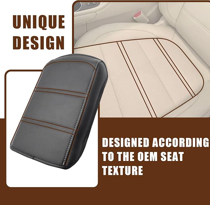 Muslogy Center Console Armrest Cover Fit for Acadia 2017-2023 Accessories, Comfort Armrest Pad Console Lid Cushion Vegan Leather Regular Thick (Black/White Trim)