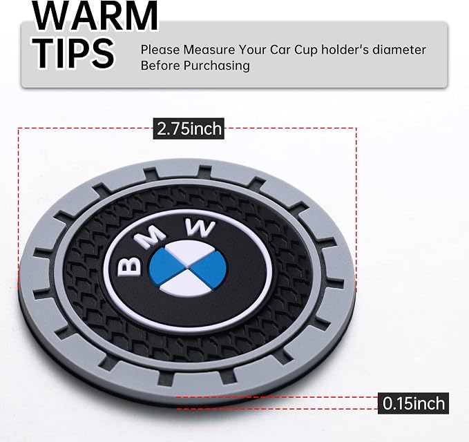 Car Cup Coaster, 2PCS Universal Non-Slip Cup Holders, Compatible with BMW SeriesCar Cup Holder Coasters，Car Drink Coaster Holder Accessory, Black