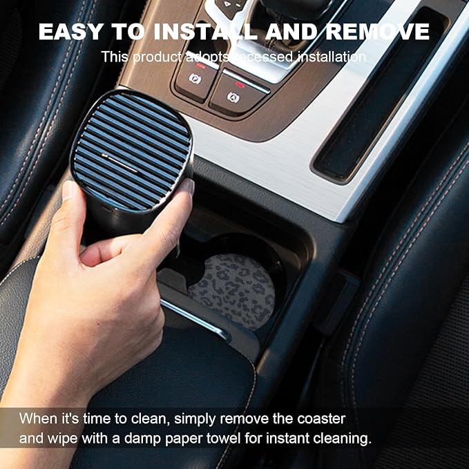 2PCS Car Cup Holder Coasters, Leopard Print Absorbent Rubber Insert Coaster with Finger Notch, Anti-Slip Drink Cup Mat Cute Vehicle Interior Accessories for Women Men (13)
