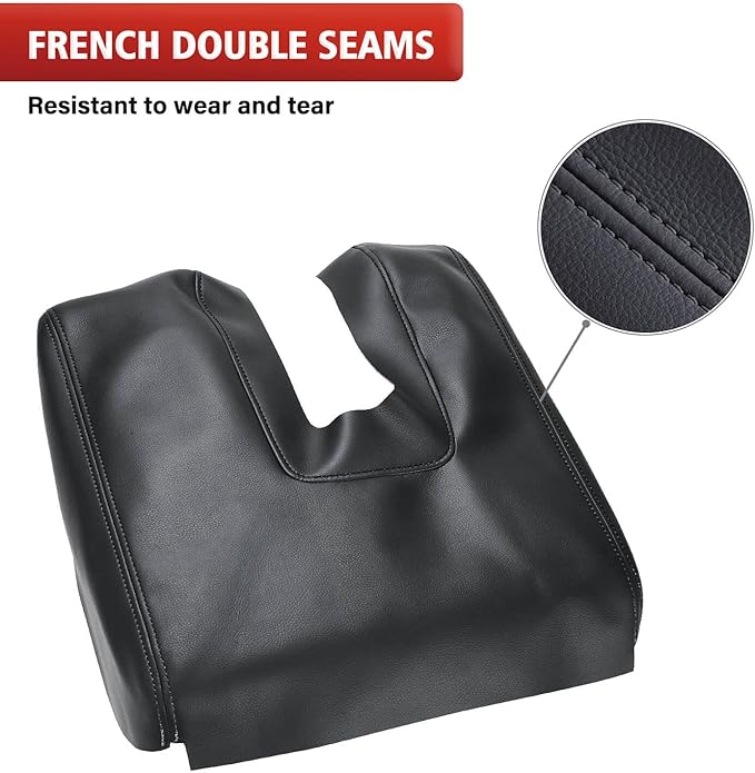 Car Center Console Cover Replacement for Toyota Tundra 2014 2015 2016 2017 2018 2019 2020 2021, Vinyl Leather Armrest Uhpholstery, Anti-Scratch, Black (Leather Part Only)