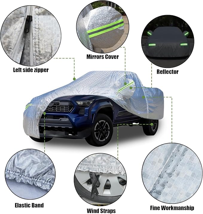 5 Layers Waterproof Car Covers for Trucks All Weather Season UV Protection Rainproof Outdoor Full Cover Universal Fit Truck Length Up to 242", Max Cab Length 146"