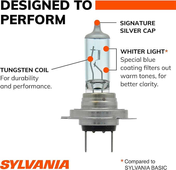 SYLVANIA - H7 SilverStar - High Performance Halogen Headlight Bulb, High Beam, Low Beam and Fog Replacement Bulb, Brighter Down Road with Whiter Light (Contains 2 Bulbs)