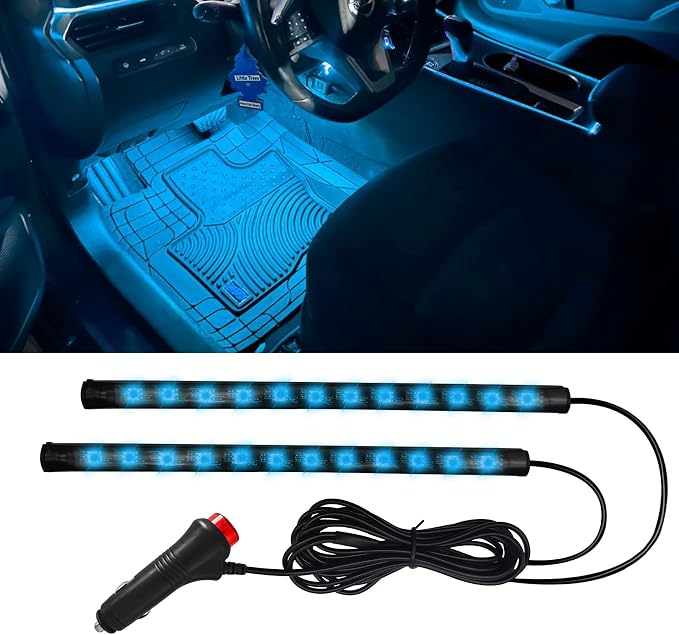 Car LED Strip Light, Car Interior Light, 12V 24 LED Under Dash Atmosphere Lights with Cigarette Lighter Port, Auto Atmosphere Under Dash Lighting Kit for Vehicles (Ice Blue, Cigarette Lighter)