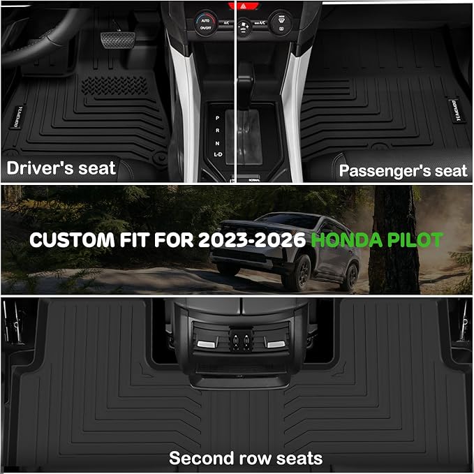 Floor Mats for 2023-2026 Honda Pilot Upgrade Trunk Mat with Backrest Mat All Weather Floor Liners TPE Rubber Cargo Liner Fit for 2026 Honda Pilot Anti-Slip Full Set Automobile Mats Accessories