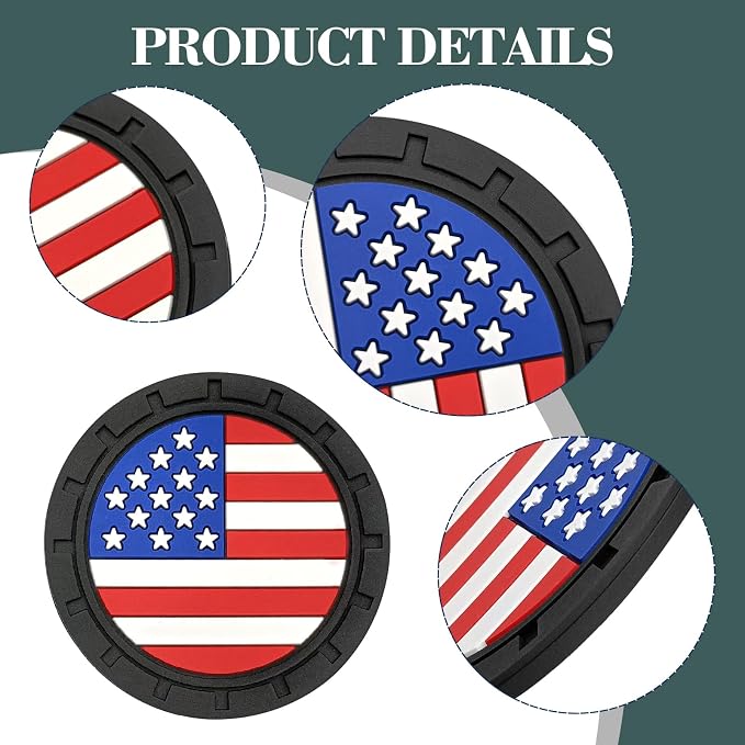 Automotive Universal Car Cup Holder Coasters 4 Pack, Non-Slip Silicone Cup Holder Insert 2.72~2.75 Inch, Anti-Skid Shockproof Drink Mat with Flag Design, Vehicle Interior Accessories Red