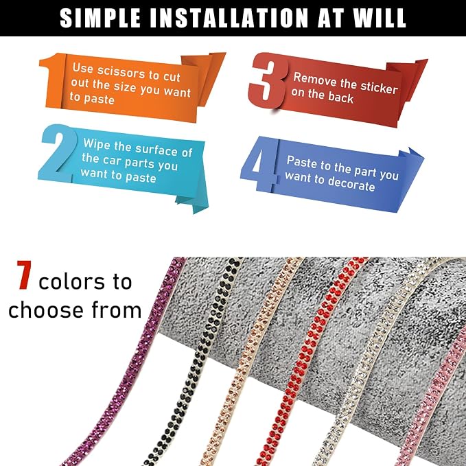 Bling Car Trim Self Adhesive, 16.4 Ft Rhinestone Auto Dashboard Line Molding Sticker Strips, DIY Bling Car Interior Decor Sticker for Women Girls, Vehicle Exterior Accessoreis (Red)