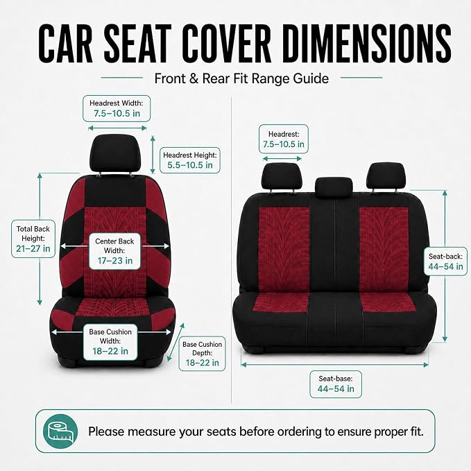 FH Group Full Set Travel Master Car Seat Covers, Airbag and Split Rear Car Seat Cover Universal Fit Interior Accessories for Cars Trucks SUV, Automotive Seat Covers, Burgundy