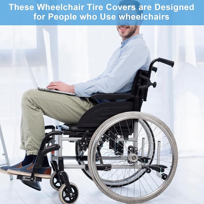 Wheelchair Tyre Covers for Wheelchair Tires 24’’ Non-Slip Wheelchair Wheel Covers to Protect Floors Carpets, Wear-Resistant Wheelchair Accessories for Keeping Floor Clean (2 PCS)