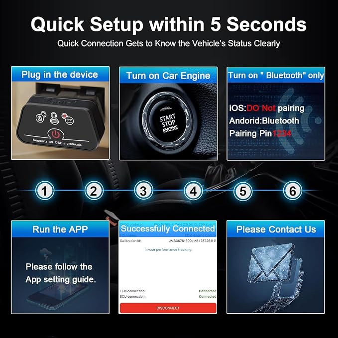 iCar2 BLE 4.0 OBD2 Bluetooth Adapter Auto Scanner Car Diagnostic Tools Engine System Diagnostic Tools for Android/iOS (Black/Orange)