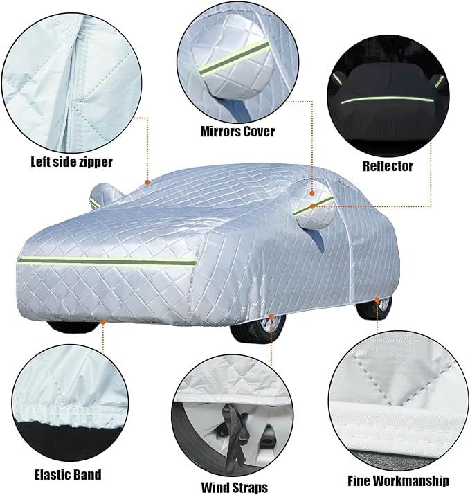 7 Layers Waterproof Heavy Duty Car Covers for Automobiles All Weather Season Anti-Hail UV Protection Snowproof Outdoor 10.5LBS Full Cover Universal Fit Sedan 178" to 185"(Silver)