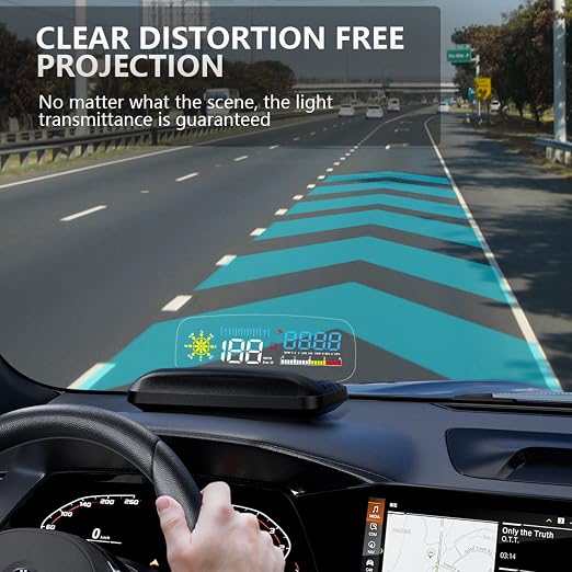 wiiyii Car HUD C5, Head-Up Display, OBDII & GPS Scanner, Vehicle Speed, Fuel Consumption, Clear Fault Code, Compatible with All Cars