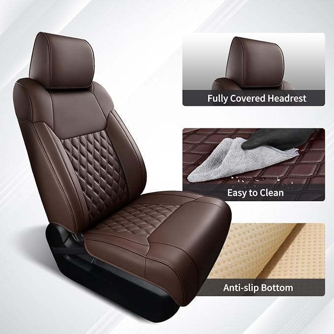 Huidasource Coffee Seat Covers Fit for Toyota Tacoma 2005-2015 Double & Crew Cab Base Prerunner SR5 Limited TRD Sport, Automotive Waterproof Leather Car Seat Cushion Cover(Full Set/Coffee)