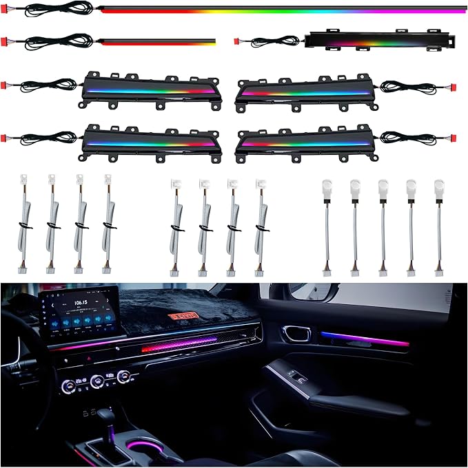 LED Ambient Lighting Kit for 11th Gen Honda Civic - Co-Pilot Glowing Trim, Footwell Light, 4 Luminous Trim Plates, Center Console Light bar