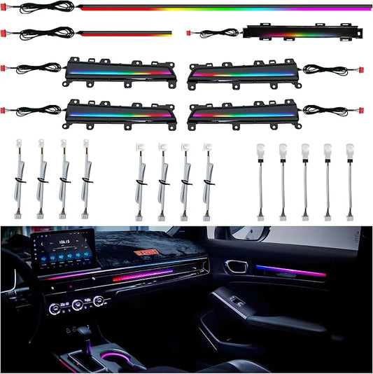 LED Ambient Lighting Kit for 11th Gen Honda Civic - Co-Pilot Glowing Trim, Footwell Light, 4 Luminous Trim Plates, Center Console Light bar