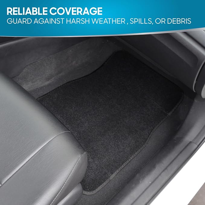 BDK MT-100-BK Classic Carpet Floor Mats for Car & Auto - Universal Fit -Front & Rear with Heelpad (Black)