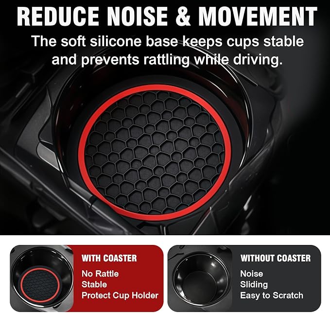 4PCS Car Cup Holder Coasters, 2.75 Inch Non-Slip Insert Water Bottle Holder Pads, Dustproof Automotive Interior Accessories Mat, Universal for Vehicles, Trucks, RVs and More (Red)
