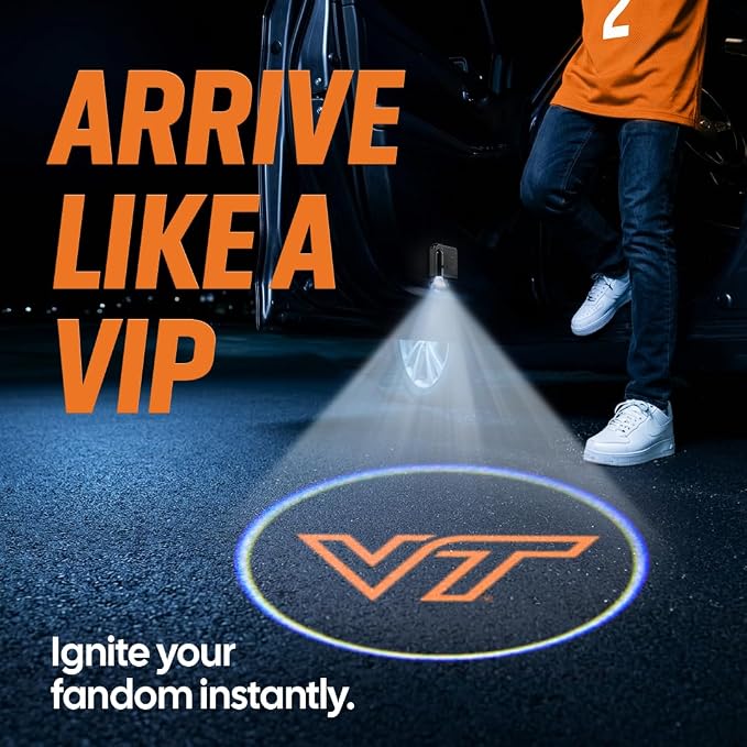 Sporticulture American Football Virginia (VT) Car Door Lights Logo Shadow Display - Officially Licensed NCAA Car Accessories - Show Your Team Pride - Battery Powered, Universal Fit