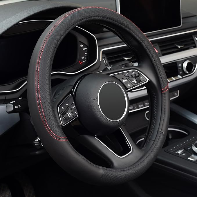 LABBYWAY Steering Wheel Cover, Universal Fit 15 Inch Microfiber Leather Car Wheel Protector, Anti-Slip, Black