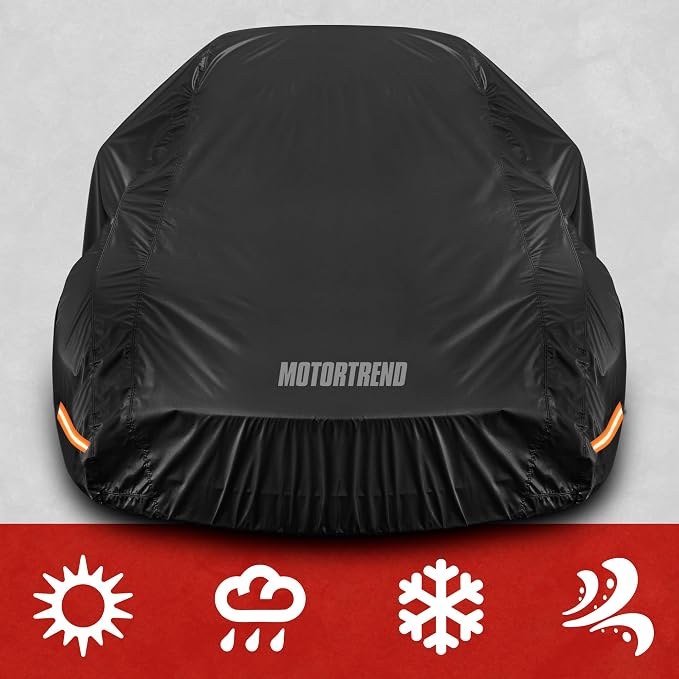 Motor Trend SafeKeeper All Weather Black Car Cover - Advanced Protection Formula - Waterproof 6-Layer for Outdoor Use, for Sedans Up to 210" L