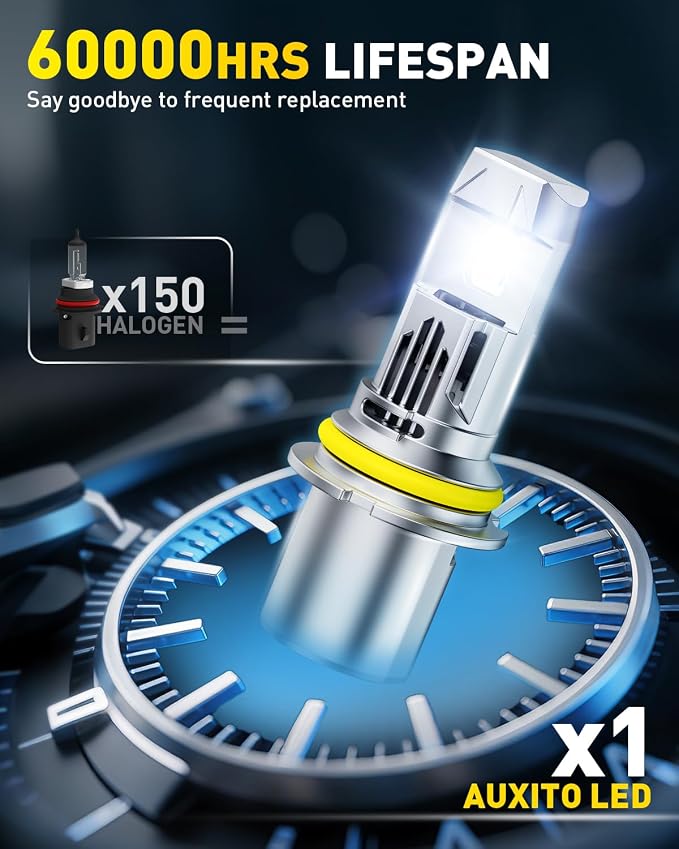 AUXITO 9007 HB5 Bulbs, 80000LM 6500K Cool White, Super Bright 15X Halogen, Plug and Play CANbus Ready No Flicker, Pack of 2