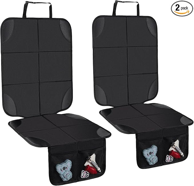 2Pack Car Seat Protector,Slip Backing,Waterproof 600D Fabric Car Seat Cover | Child Car Seat Protector with 2 Mesh Storage Pockets，Thickest Padding for Baby、Pet and All Types of Cars—Universal Size