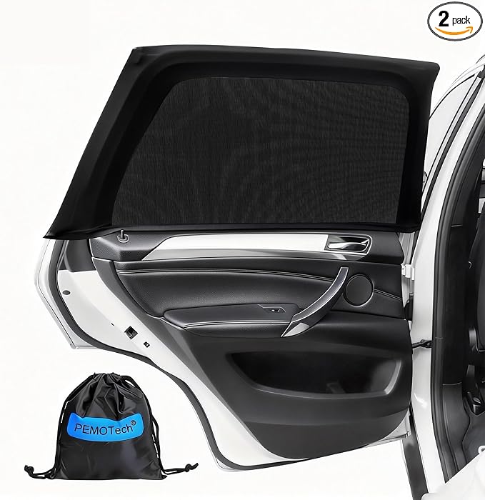 Car Window Shades(2 Pack)-Side Window Sun Shades, UV Protection Breathable Spandex Baby Window Covers, Universal Fit Most of Cars, Protect Privacy for Family-(27.2"x39.8"), Black