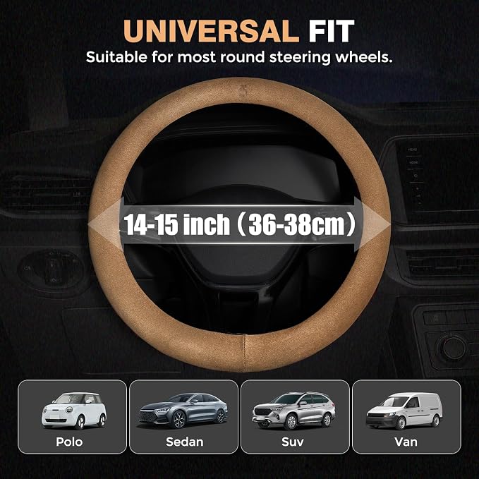 FLORICH Car Steering Wheel Cover Winter, Microfiber Suede Steering Wheel Covers with Anti-Slip Lining, Breathable Elastic Car Steering Wheel Protector Soft, Universal Standard Size 14-15 inch
