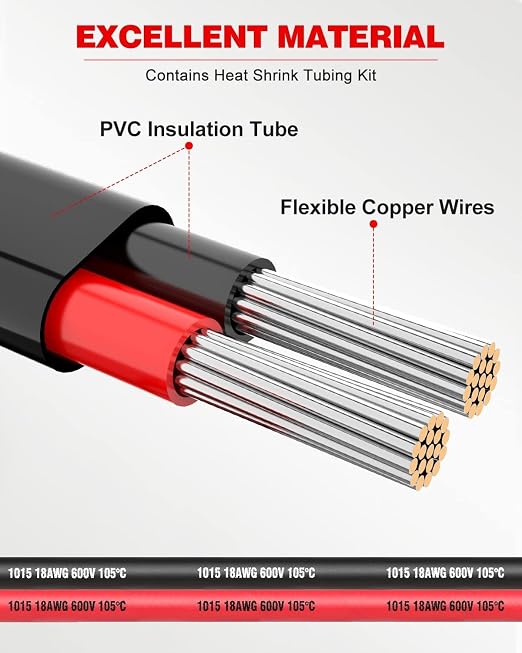 NAOEVO 18 Gauge Wire 2 Conductor Electrical Wire, 18 AWG Stranded PVC Cord, 12V Low Voltage/Tinned Copper/Flexible Cable for Automotive Wiring, Lamp Cord, Marine Cable (30FT)